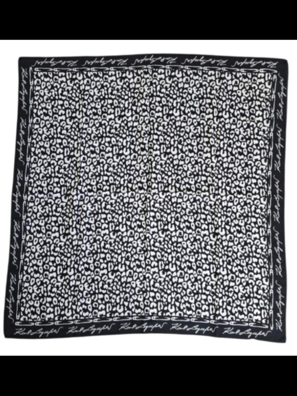 NWT😻KARL LAUGERFELD Black/White Leopard Scarf, Signature Karl Laugerfeld Border